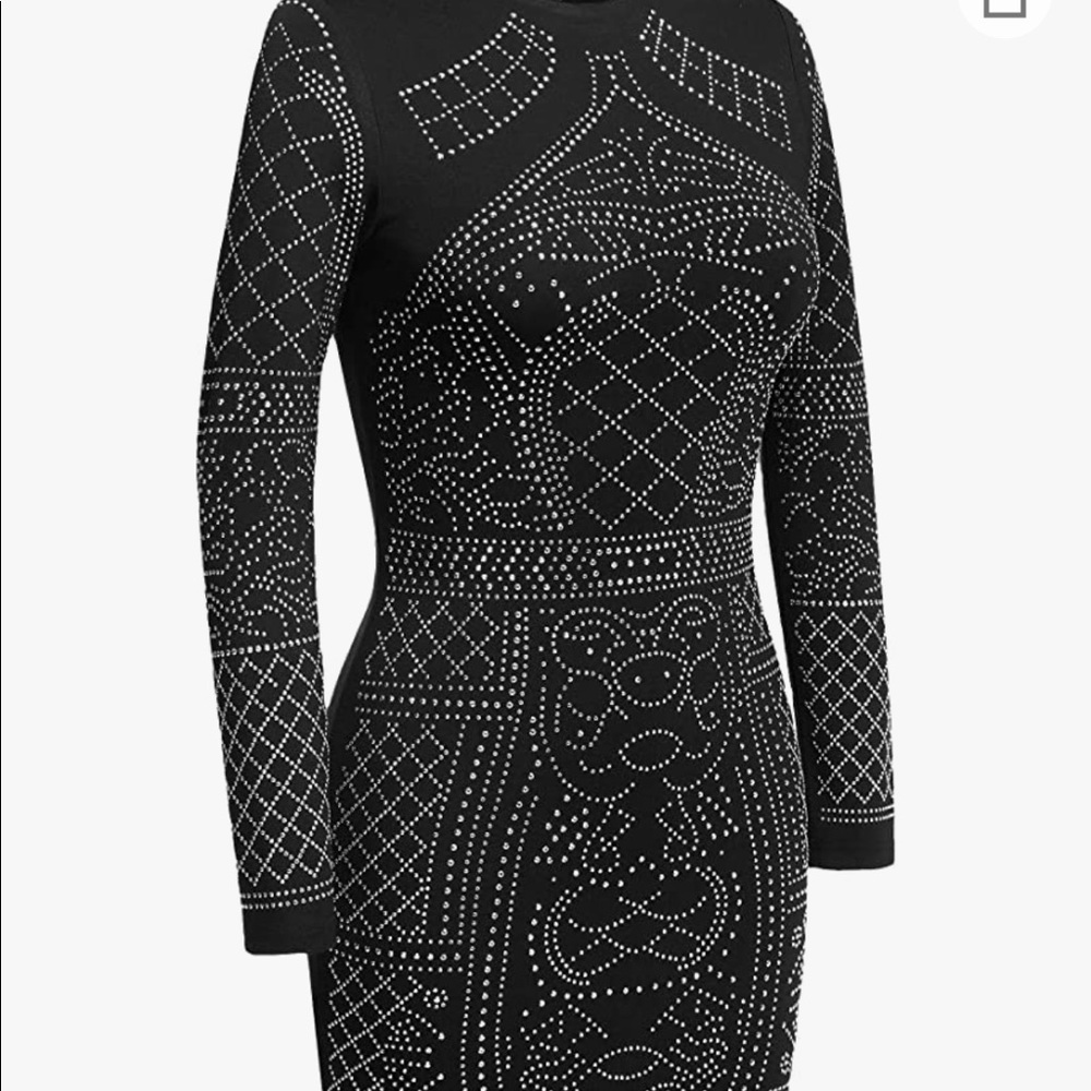 Long Sleeve Rhinestone Embellished Vintage Cocktail Dress - Picture 8 of 9